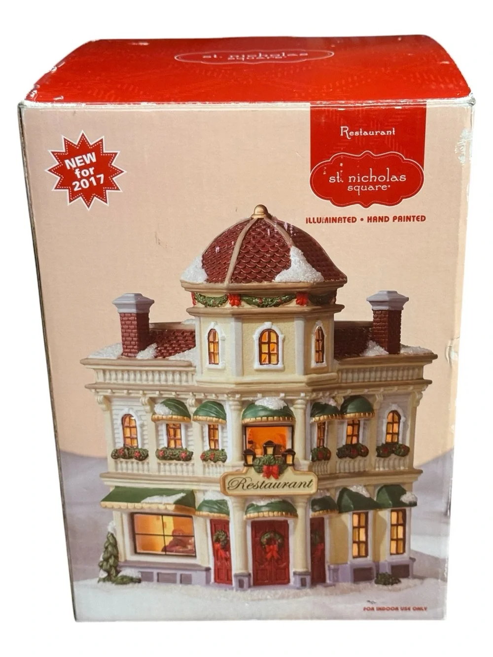 St. Nicholas Square 2017 Restaurant Lighted Christmas Village Building w/ Box